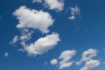 Blue sky with rare fluffy clouds