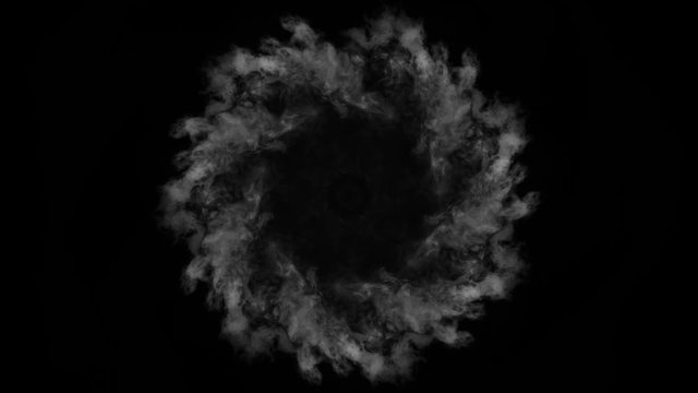 Low density smoke puff spreading concentrically outwards / Gunshot smoke / Shockwave smoke. Separated on pure black background, contains alpha channel.