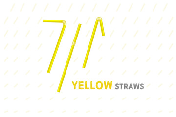 Yellow color plastic straw for drinks water juice cocktail soda water vector set isolated illustration on white with pattern