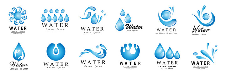 Water Splash Vector And Drop Set - Isolated On White. Abstract Vector Collection Of Flat Water Splash and Drop Logo. Icons For Droplet, Water Wave, Rain, Raindrop, Company Logo And Bubble Design