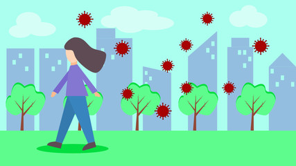 virus follow a girl who walking in the city