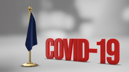 Alaska realistic 3D flag and Covid-19 illustration.