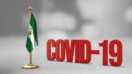 Andalucia realistic 3D flag and Covid-19 illustration.