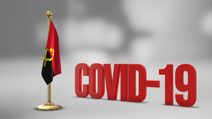 Angola realistic 3D flag and Covid-19 illustration.