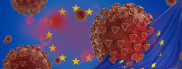 Fototapeta na wymiar Coronavirus and flag of Europe 3d-illustration