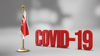 Calgary  Alberta realistic 3D flag and Covid-19 illustration.
