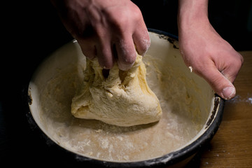 Dough on an old wooden table