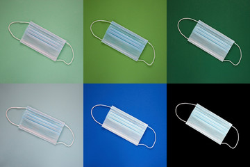Coronavirus prevention face mask. Social distance, self-isolation during quarantine Covid-19. Safety breathing mask layout, top view, flat lay.