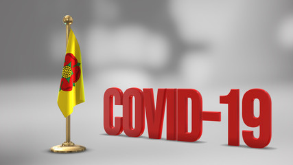 Lancashire realistic 3D flag and Covid-19 illustration.