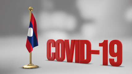 Laos realistic 3D flag and Covid-19 illustration.