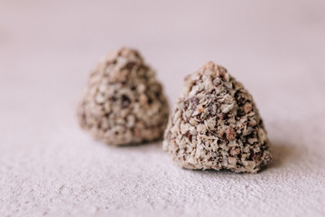 Chocolate nougat candy sprinkled with wafer crumbs 