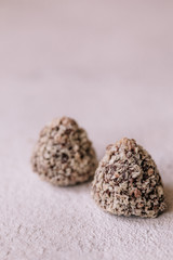 Chocolate nougat candy sprinkled with wafer crumbs 