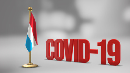 Luxembourg realistic 3D flag and Covid-19 illustration.