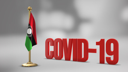 Malawi realistic 3D flag and Covid-19 illustration.
