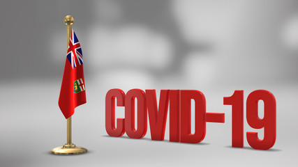 Manitoba realistic 3D flag and Covid-19 illustration.