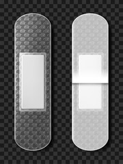 Transparent medical adhesive tape plasters set. Realistic illustration isolated on transparent background. Vector Illustration