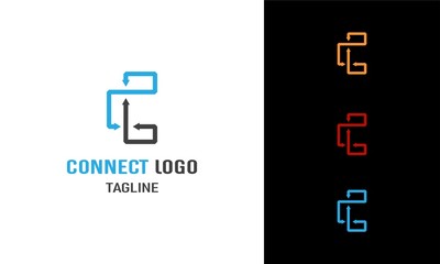 Connect logo vector set. C minimal logo icon design.  Technology, digital interfaces, hardware and software concepts. Graphic made of circuits