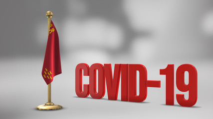 Murcia realistic 3D flag and Covid-19 illustration.