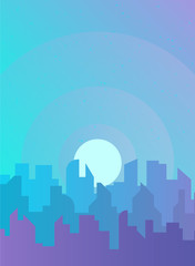 Morning, day and night city skyline landscape, town buildings in different time and urban cityscape town sky. Daytime cityscape. Architecture silhouette downtown vector background. Flat design