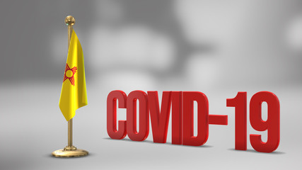 New Mexico realistic 3D flag and Covid-19 illustration.