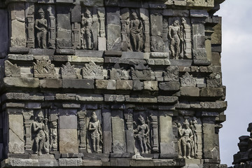 Sculped kings in the main pagoda of Prambanan Hindu Temple near Yogyakarta, Java island, Indonesia