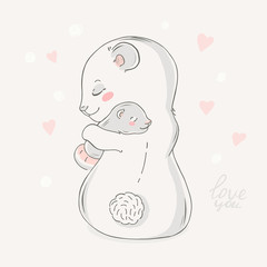 Bear. Animal family character. Vector illustration. Mom and baby. Happy mother day. Mom I love you.