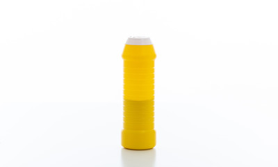 Cleaning detergent container isolated against white background.