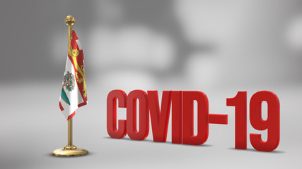 Prince Edward Island realistic 3D flag and Covid-19 illustration.