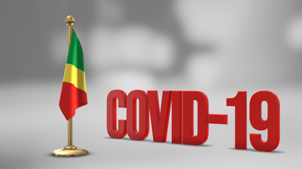 Republic Of Congo realistic 3D flag and Covid-19 illustration.