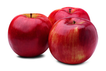 Three fresh red apples isolated on white background.
