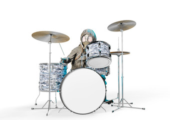 Obraz na płótnie Canvas radioactive cartoon is playing drum in white background