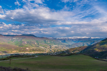 Fototapeta premium Panoramic view of Ijevan and surrounding mountains, Armenia