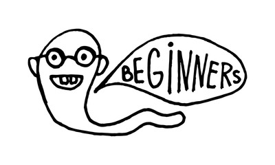 Illustration of a colorful earthworm expressing its thoughts. black white illustration