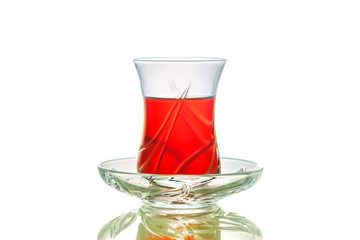 red tea isolated background, Turkish traditional pomegranate drink, close-up