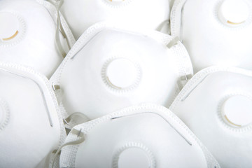 Top view of N95 face masks lined up side by side.