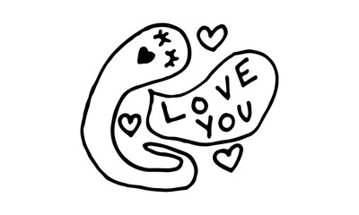 Obraz premium Illustration of a colorful earthworm expressing its thoughts. black white illustration