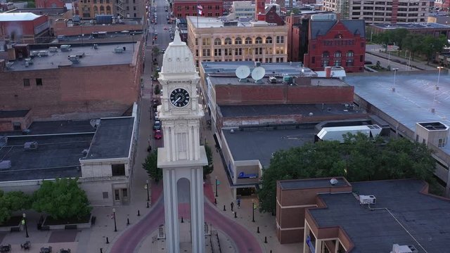 Town Clock and Downtown Buildings, Dubuque, Iowa, USA