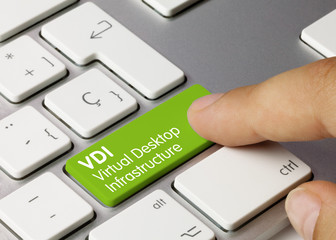 VDI virtual desktop infrastructure - Inscription on Green Keyboard Key.