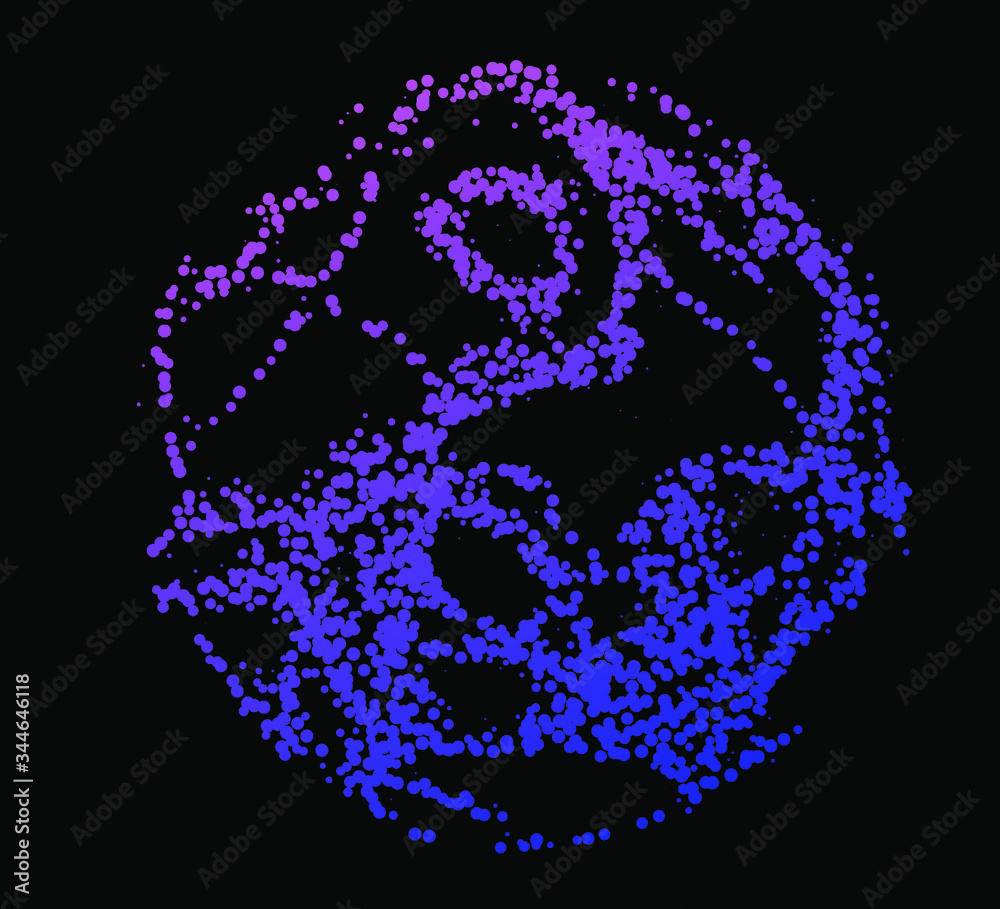 Aufkleber Distorted and glitched sphere made of particles. Generative computer art and parametric design.