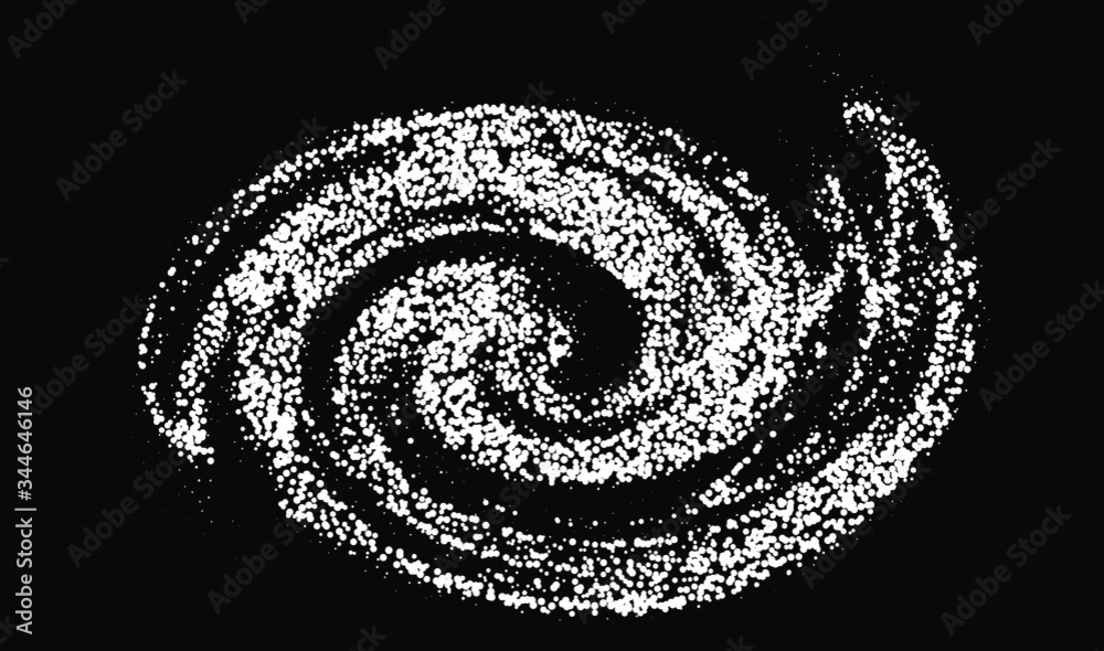 Poster swirl and spiral made of dots and particles. graphic vector illustration of black hole in spacetime 
