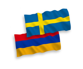 Flags of Sweden and Armenia on a white background