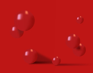 vector minimal fashion background. red sphere balls on red background