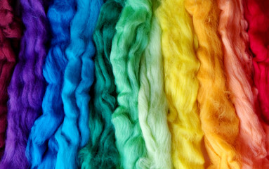 wool for felting different colors of the rainbow