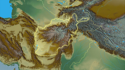 Afghanistan, topographic relief - light glow