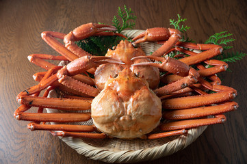 Zuwaigani, snow crab on japanese  bamboo dish