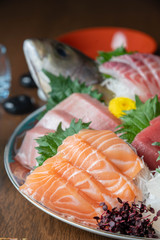 japanese traditional sashimi  plate with fish head
