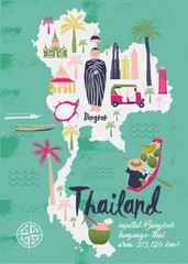 Cartoon Map of Thailand. Print Design