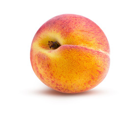 Ripe Peach Isolated. Whole Peach on White Background. Delicious Fruit Closeup. Healthy Food and Dieting