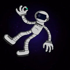 Astronauta en el espacio con un planeta en la mano y estrellas de fondo © Jonhy