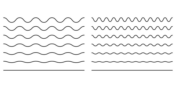 Wave line and wavy zigzag lines. Vector black underlines, smooth end squiggly horizontal, squiggles.